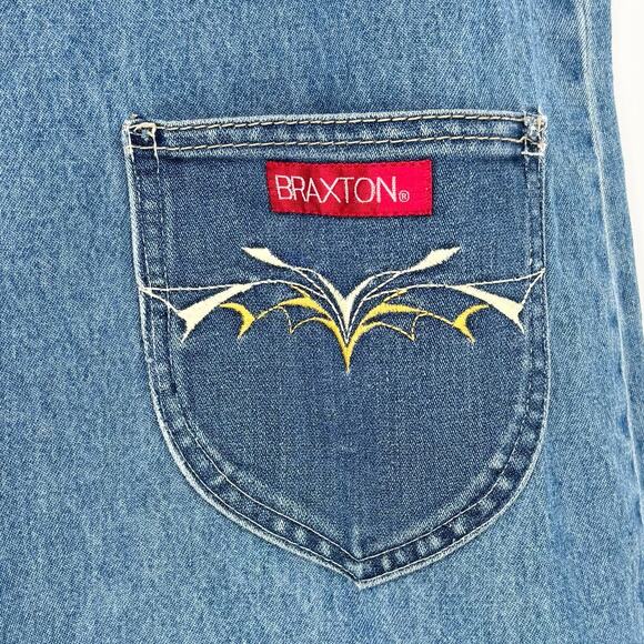 Braxton Studded Denim Vintage Denim Maxi Jumper Dress Size L/XL *FLAWED* - Picture 2 of 6